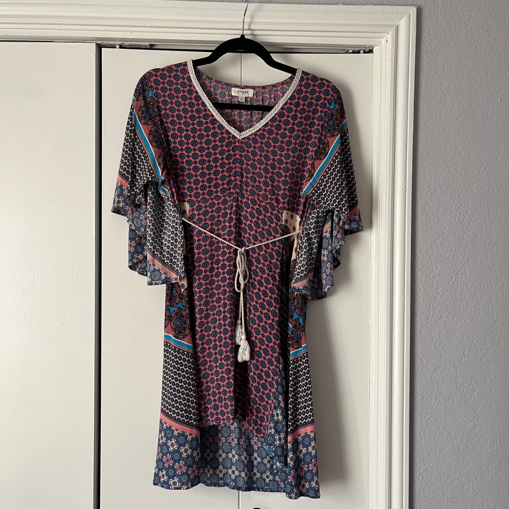 Umgee‎ Bohemian Pink Paisley Print Kimono Sleeve Dress
